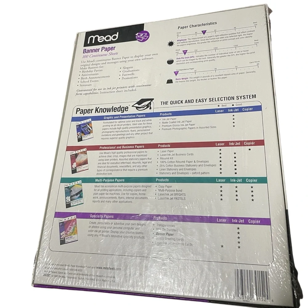 Mead Banner Paper 100 Continuous Sheets 8.5 x 11 in. Sealed 39152 vintage